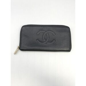 Chanel Caviar Leather Zip Around Wallet Coco Mark Black Minimalist Luxury‎ READ